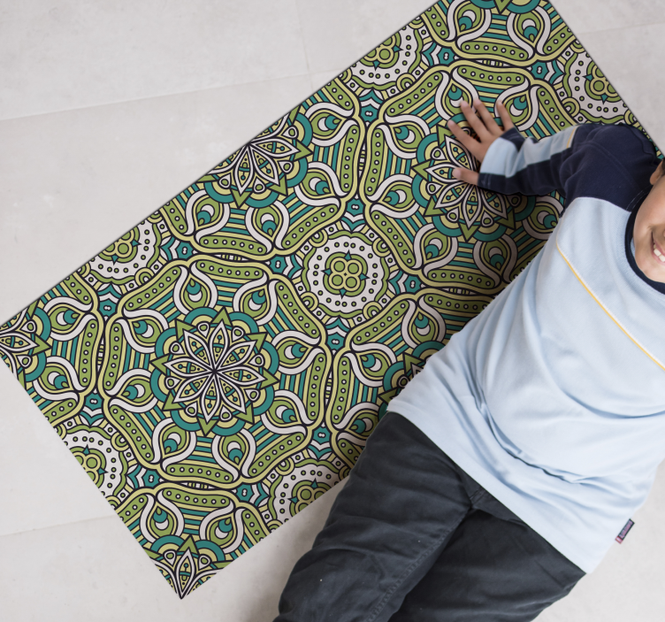 Tapis vinyle mandala motif turquoise et vert - TenStickers