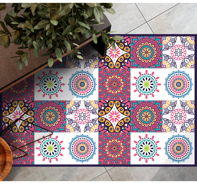 Tapis vinyle carreaux de ciment motifs floraux vivants - TenStickers