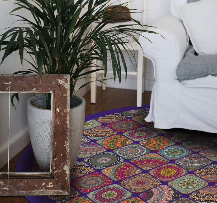 Tapis vinyle mandala motifs circulaires colorés - TenStickers