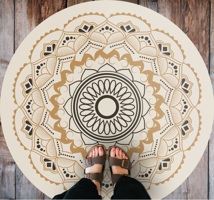 Tapis vinyle mandala rond couleur beige et neutre - TenStickers