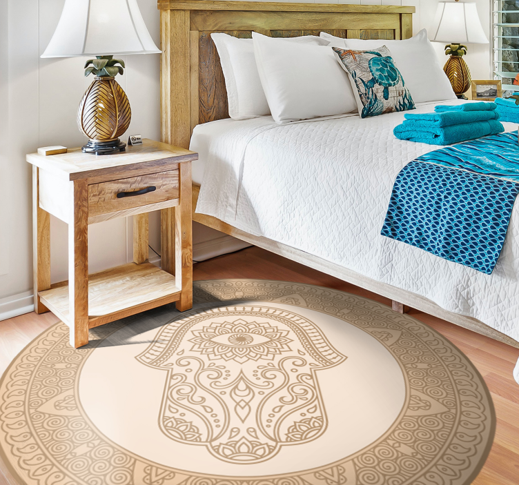 Tapis vinyle mandala symbole de la main de fatima beige - TenStickers