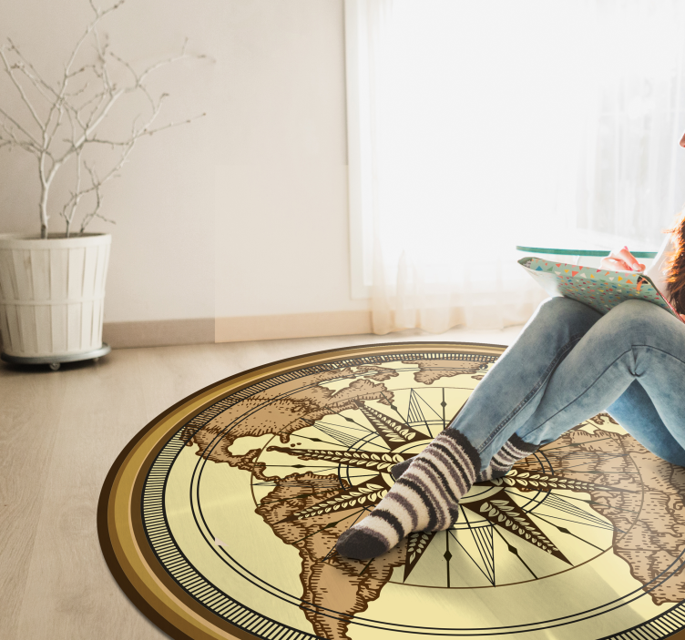Tapis vinyle mappemonde carte du monde avec boussole - TenStickers