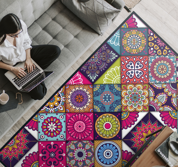 Tapis vinyle mosaique mandalas de couleur - TenStickers