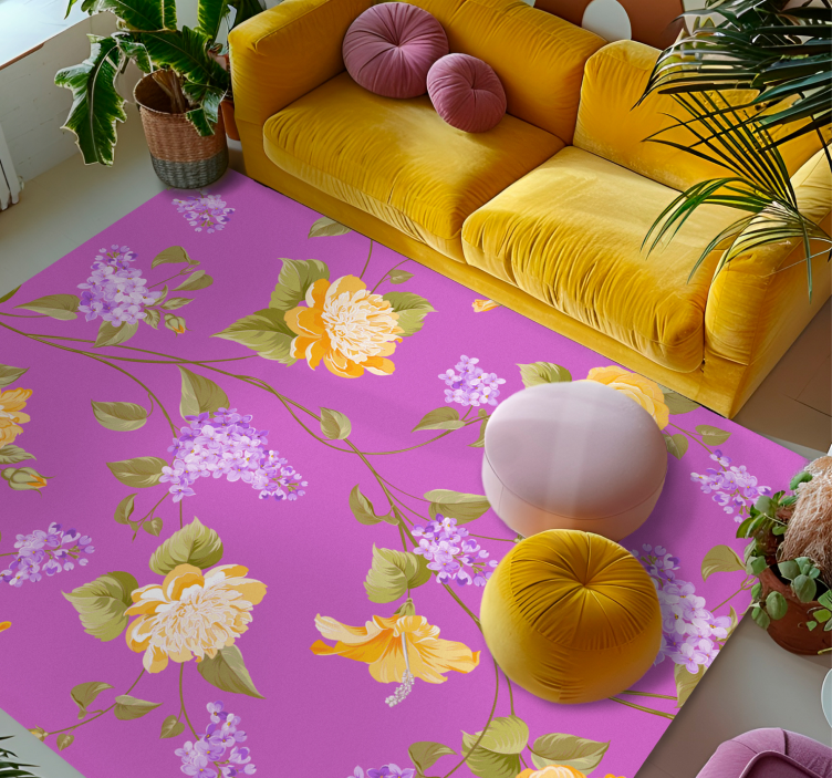 Tapis vinyle motif de fleurs orange et lila - TenStickers