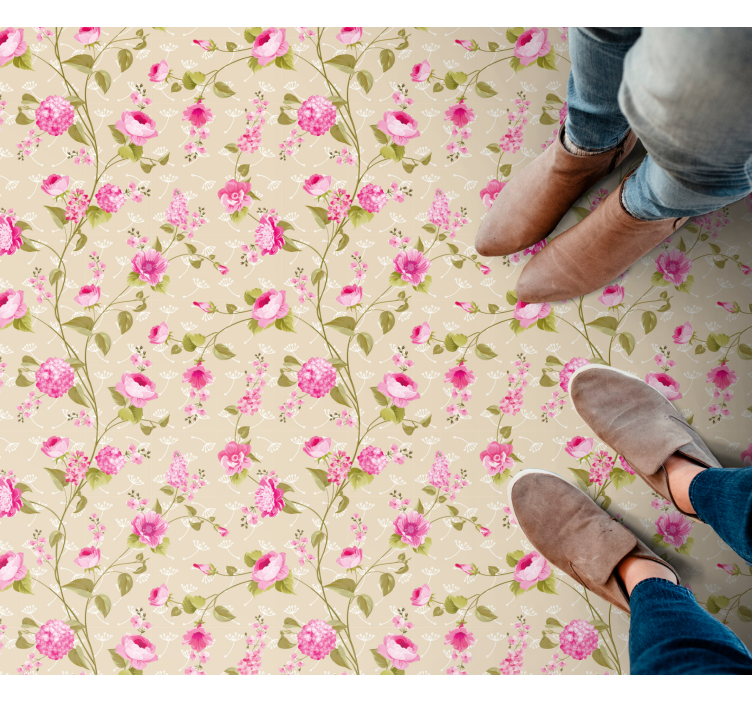 Tapis vinyle motif floral classique rose - TenStickers