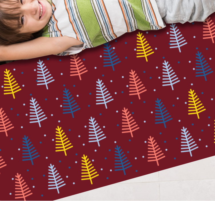 Tapis vinyle noël arbres rouges colorés - TenStickers