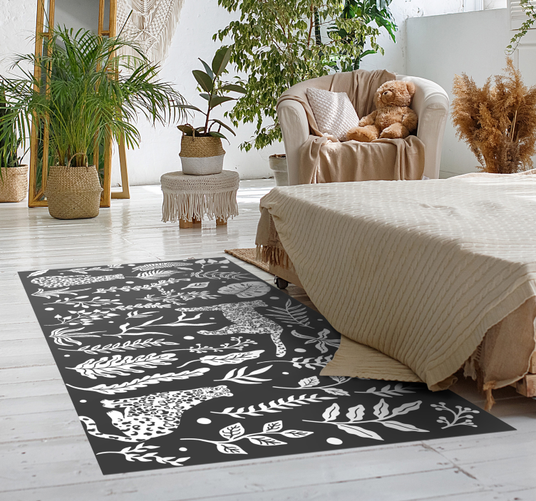 Tapis vinyle nature monstera et léopards - TenStickers