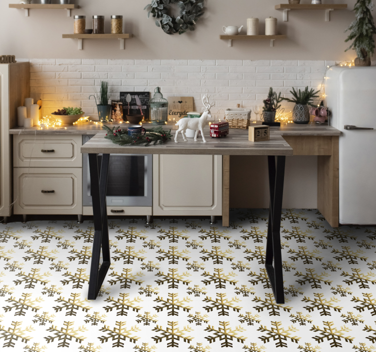 Tapis vinyle noël motif flocons de neige dorés - TenStickers