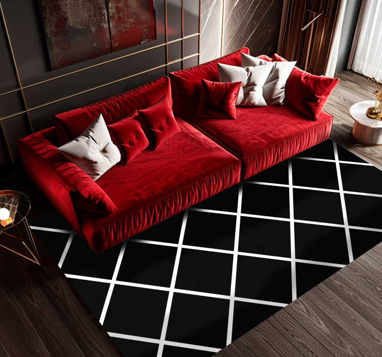 Tapis vinyle noir lignes géométriques modernes - TenStickers