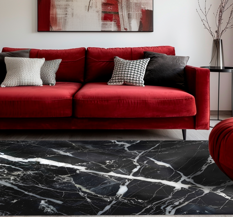 Tapis vinyle noir marbre aux nuances blanches - TenStickers