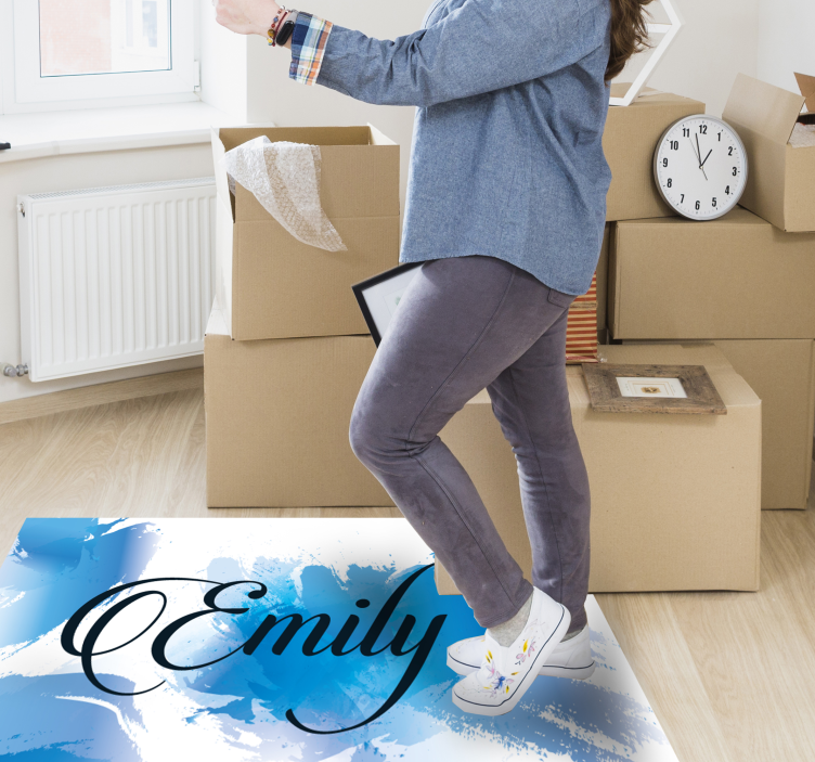 Tapis vinyle ado éclaboussure bleue avec nom - TenStickers