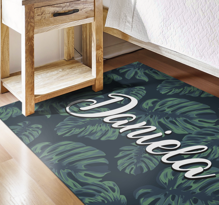 Tapis vinyle ado feuilles tropicales avec nom - TenStickers