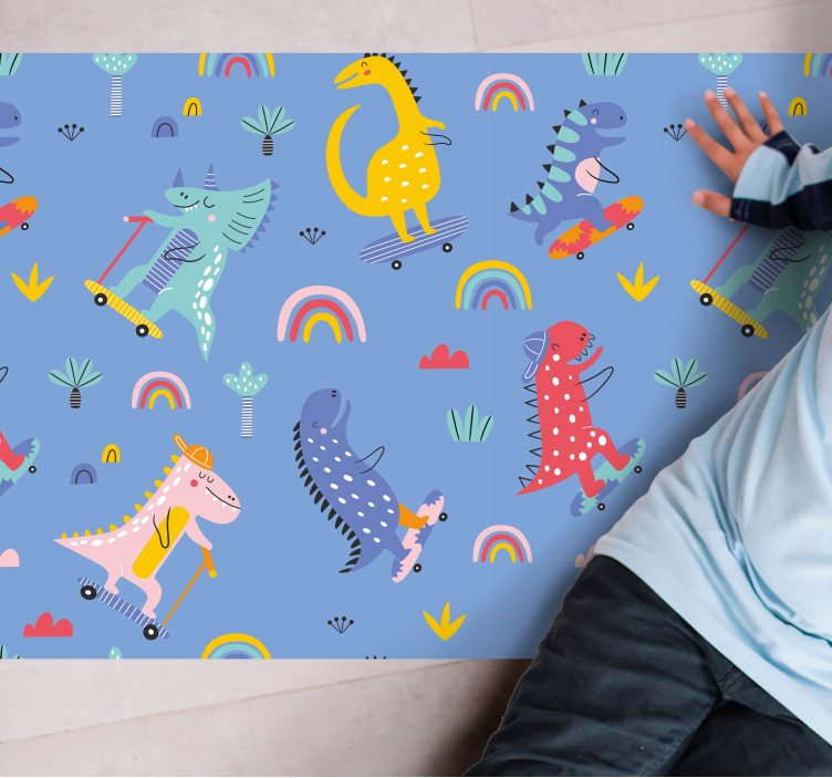 Tapis vinyle pour enfants aventure colorée de dinosaures - TenStickers