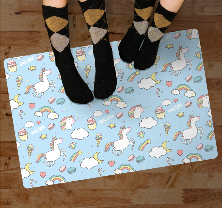 Tapis vinyle pour enfants fantaisie de licorne bleue - TenStickers