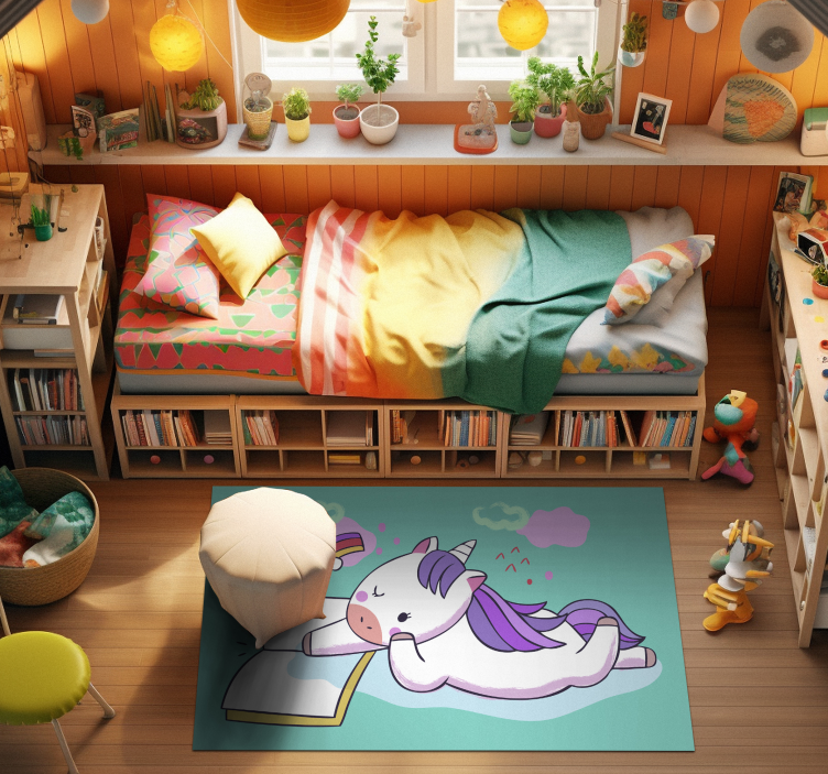 Tapis vinyle pour enfants licorne en train de lire - TenStickers
