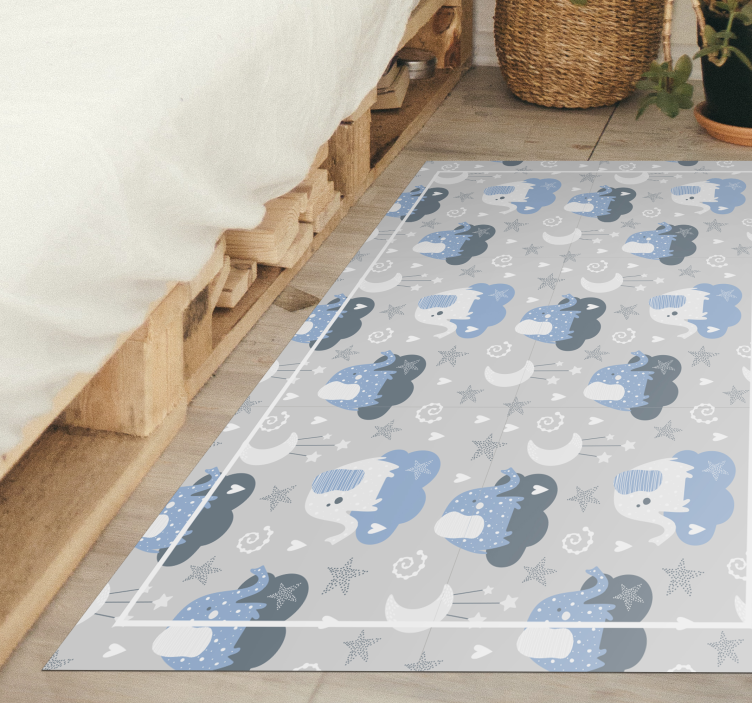 Tapis vinyle pour enfants éléphants bleus nordiques - TenStickers
