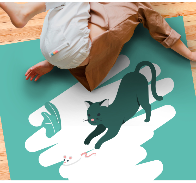 Tapis vinyle chambre poursuite ludique du chat - TenStickers
