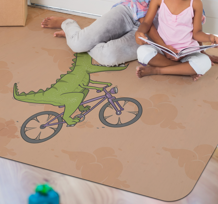 Tapis vinyle pour enfants rugissement de dinosaure à vélo - TenStickers
