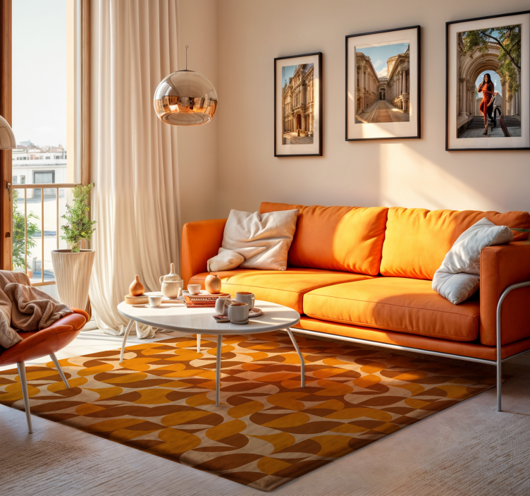 Tapis vinyle salon rétro tons orange - TenStickers