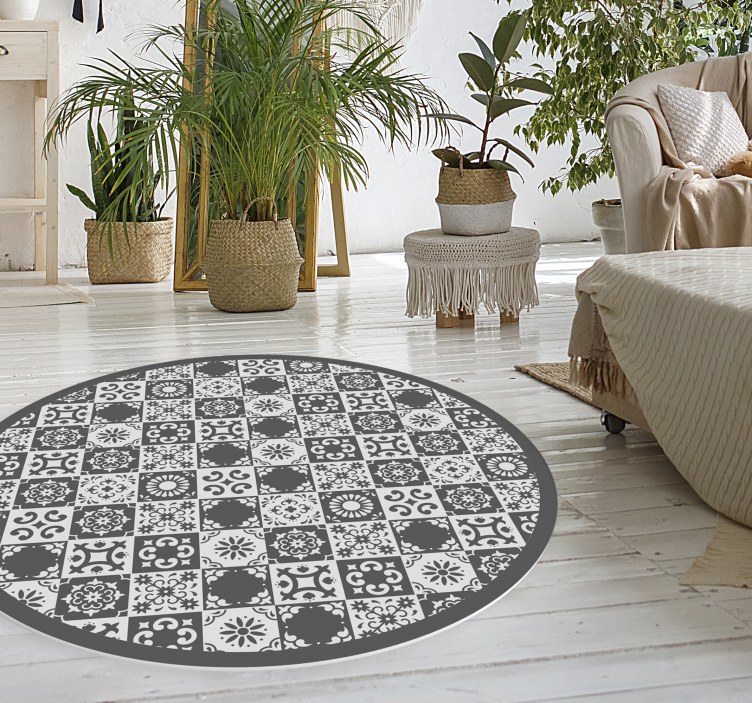 Tapis vinyle rond carrelage ibérique gris - TenStickers