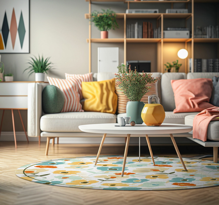 Tapis en vinyle forme ronde motif floral - TenStickers