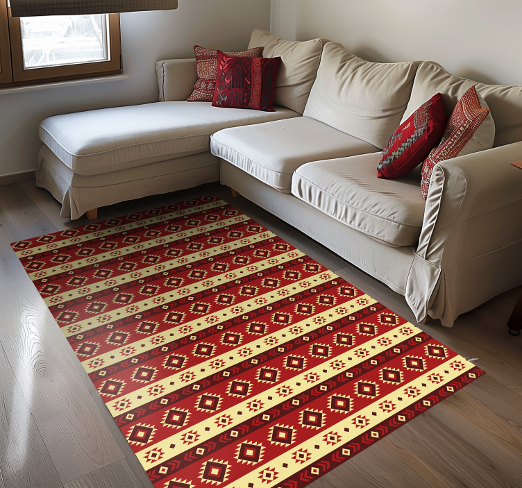 Tapis vinyle rouge motif ethnique - TenStickers