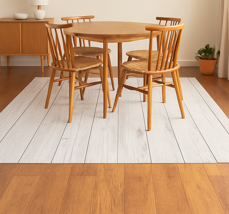 Tapis vinyle salle a manger bois blanc patiné - TenStickers