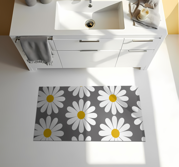 Tapis vinyle salle de bain marguerite sur fond gris - TenStickers