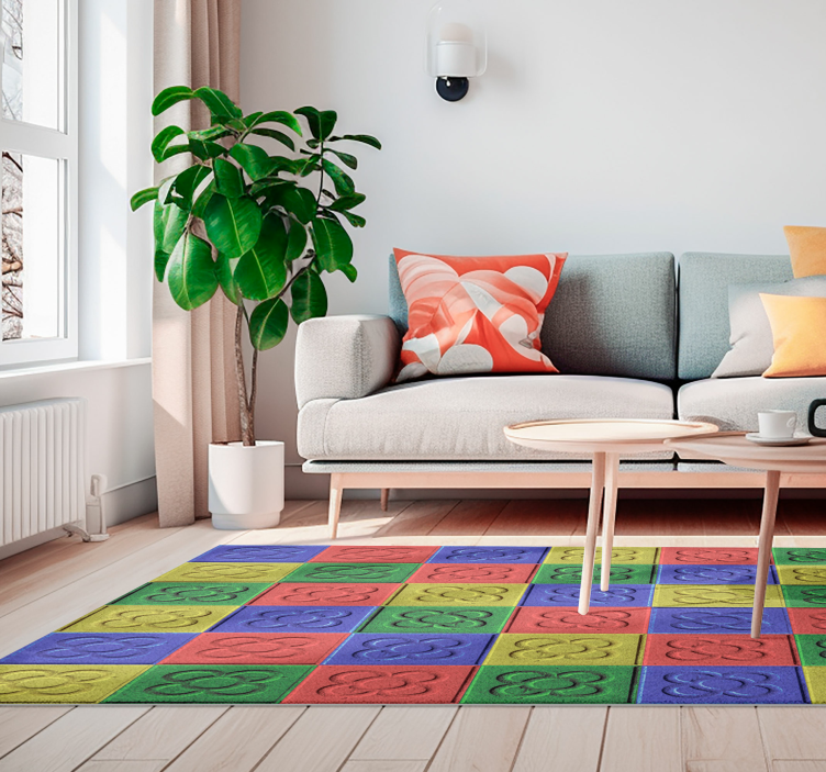 Tapis vinyle salon carreaux couleurs pop art - TenStickers