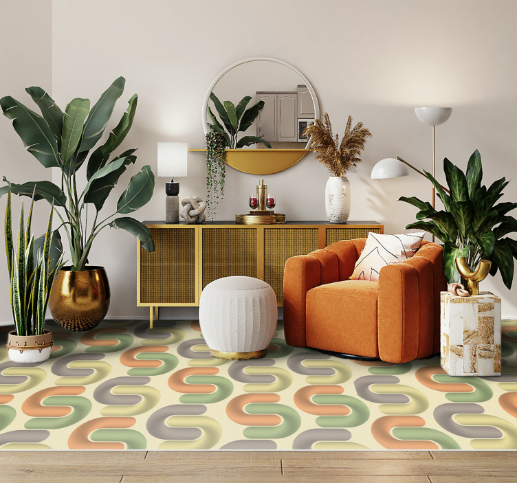 Tapis vinyle salon motifs de couleurs courbes - TenStickers