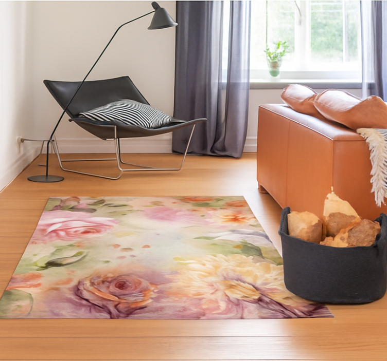 Tapis vinyle salon roses florales roses - TenStickers