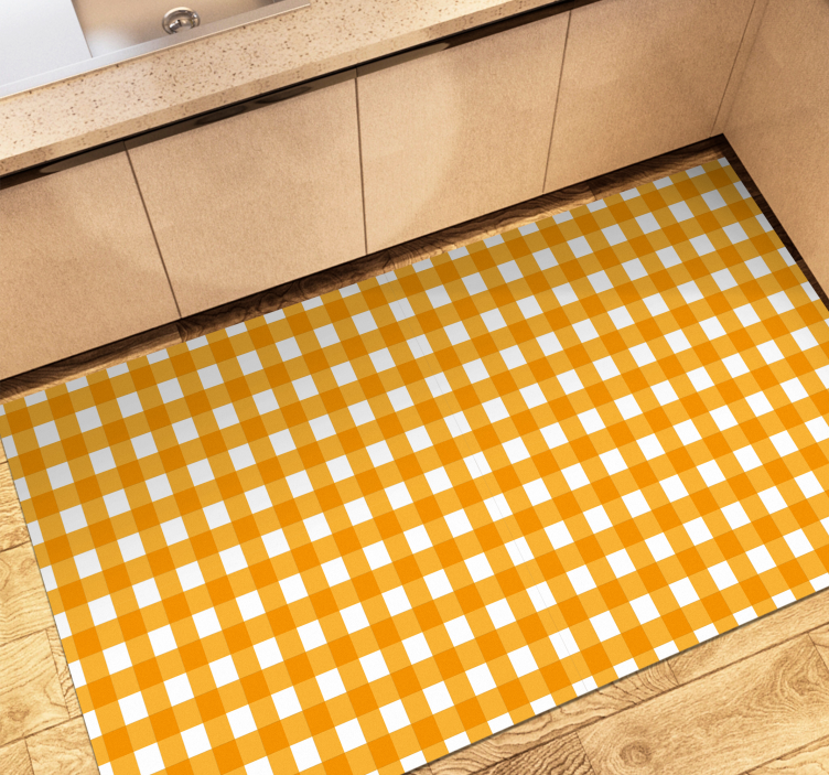 Tapis vinyle cuisine motif à carreaux orange - TenStickers