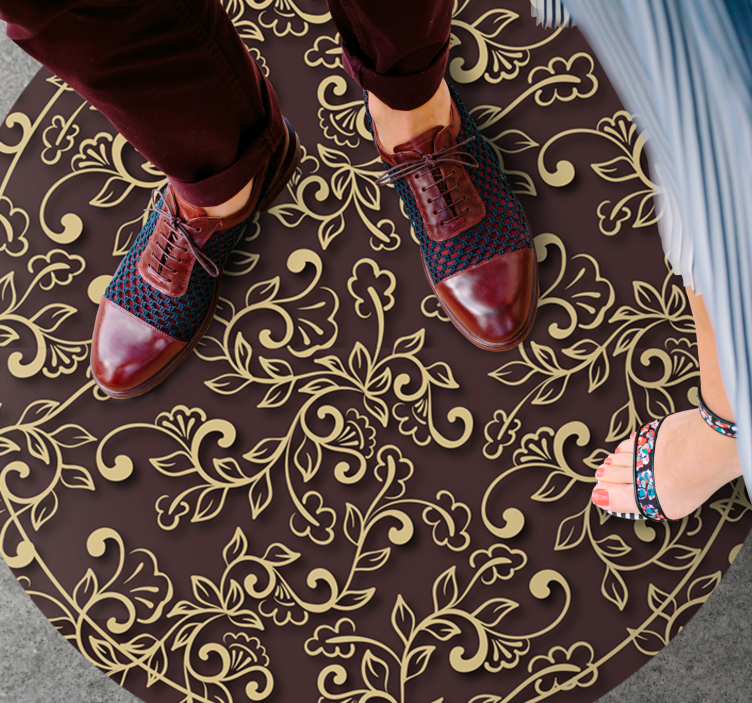 Tapis vinyle vintage marron motif floral - TenStickers