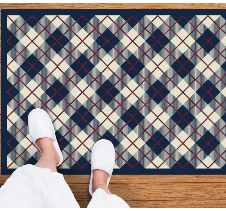 Tapis vinyles géométriques motif à carreaux bleu marine - TenStickers