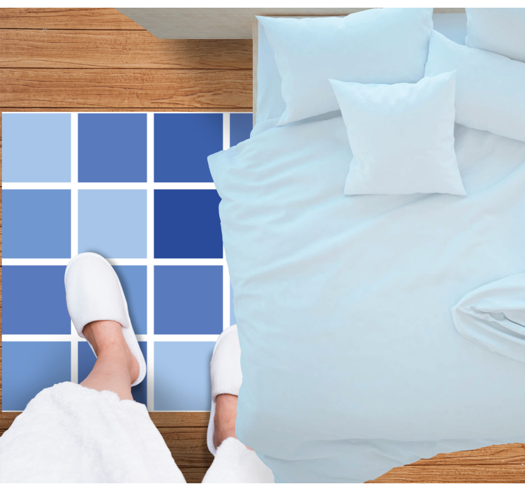 Tapis vinyle salle de bain motif de grille bleu - TenStickers