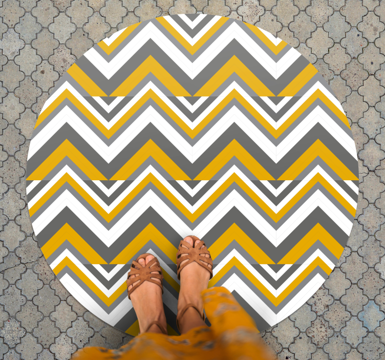 Tapis vinyles géométriques chevrons gris et jaune - TenStickers