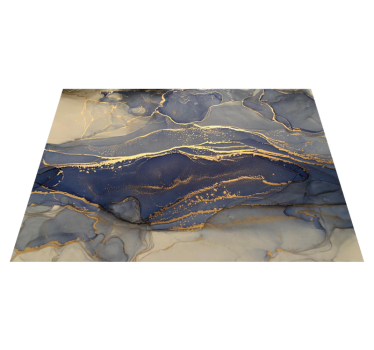 Tapis vinyle motif marbre bleu marine et or - TenStickers