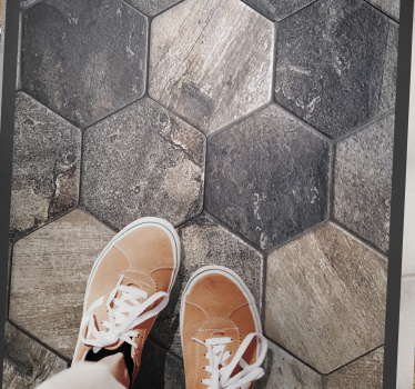 Tapis vinyle pierre motif hexagonal gris - TenStickers