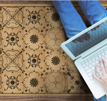 Tapis vinyle pierre motif floral classique - TenStickers