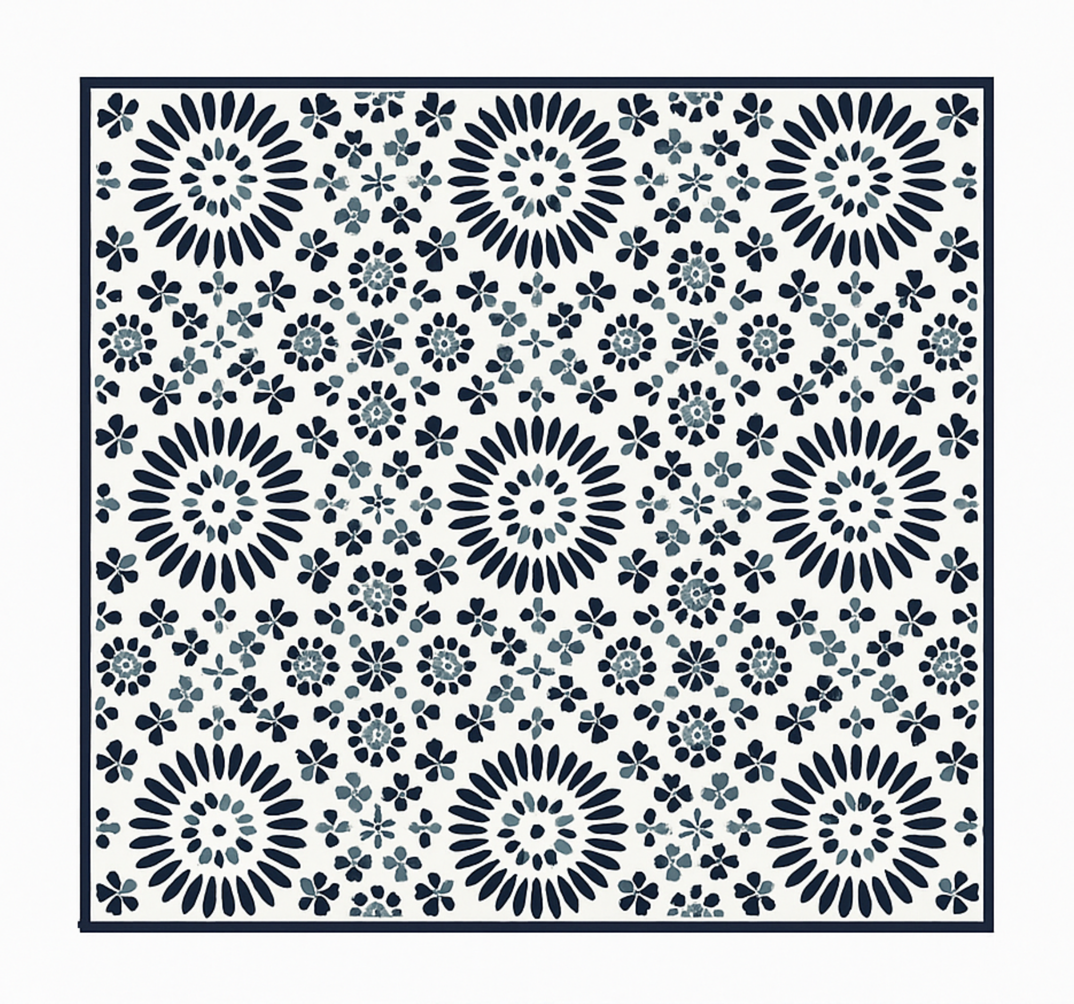 Tapis vinyle bleu motif floral géométrique - TenStickers