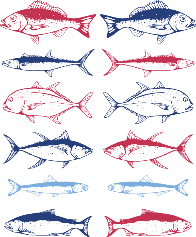 Tapis vinyle animal motif poissons dessinés à la main - TenStickers