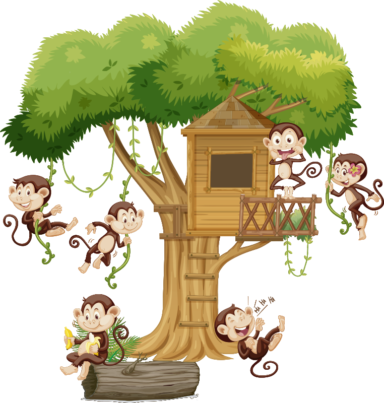 Tapis vinyle animal singes sur maison dans les arbres - TenStickers
