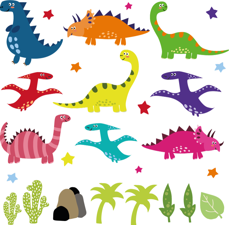 Tapis vinyle animal ensemble de dinosaures colorés - TenStickers