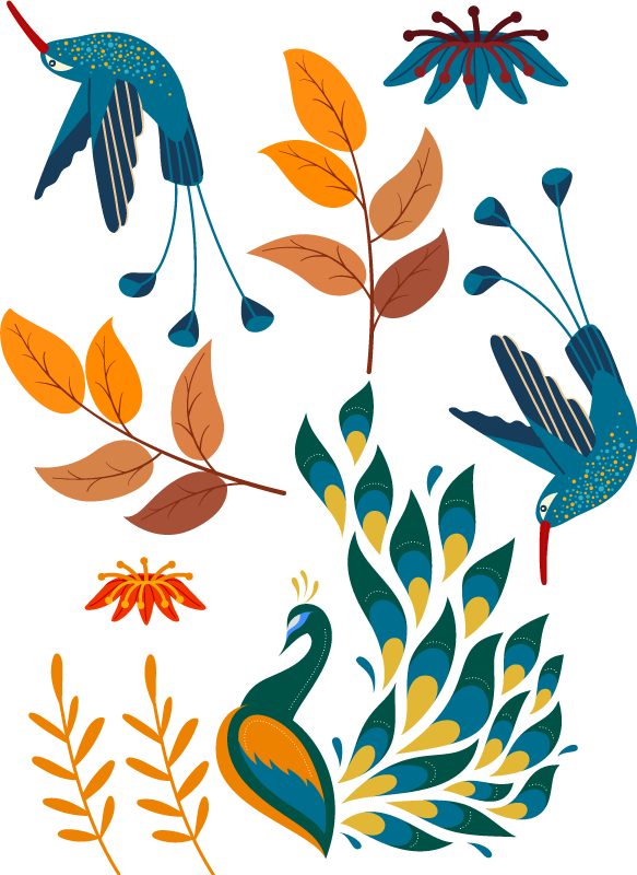 Tapis vinyle animal style oiseaux et plantes - TenStickers