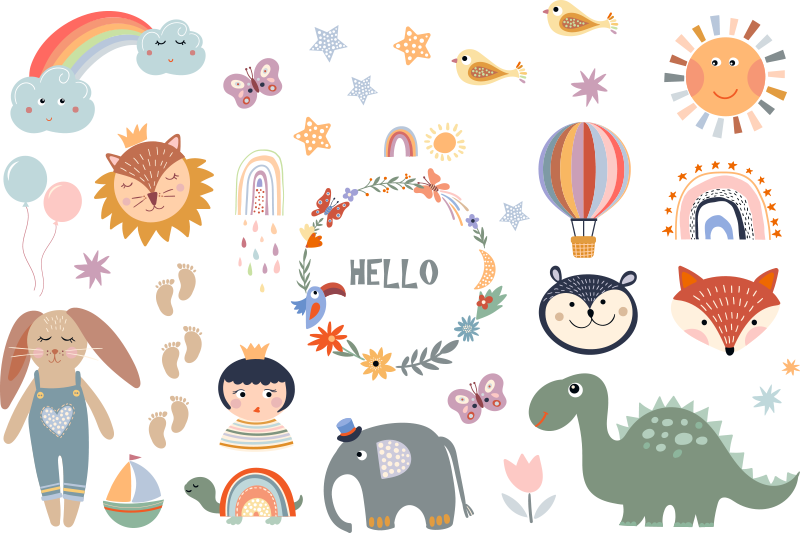 Tapis vinyle animal élément floral enfant - TenStickers