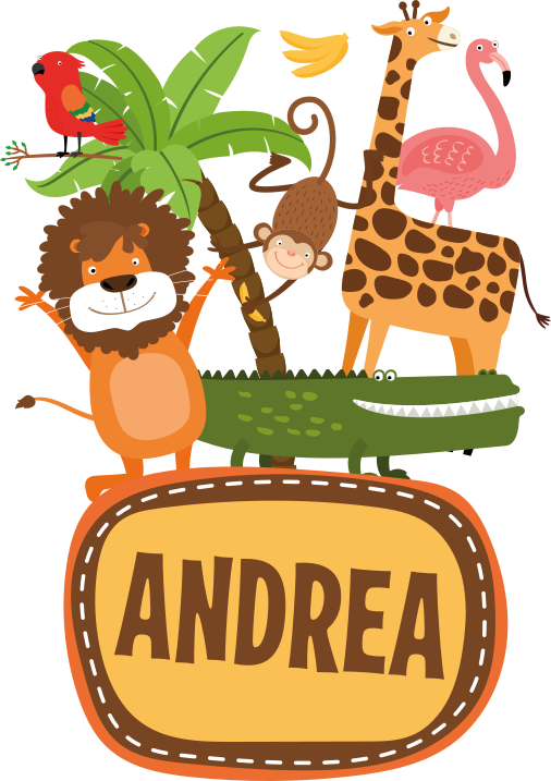 Tapis vinyle animal animaux de la jungle avec nom - TenStickers