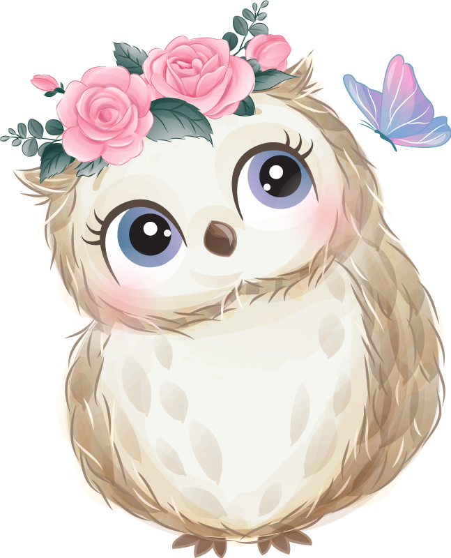 Tapis vinyle animal hibou et fleurs - TenStickers