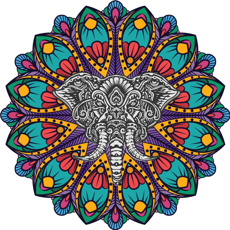 Tapis vinyle animal éléphant mandala coloré - TenStickers