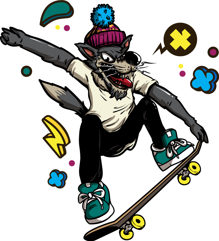 Tapis vinyle animal loup sur skate - TenStickers