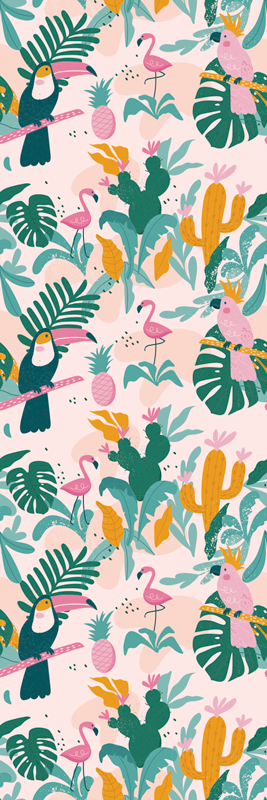 Tapis vinyle animal oiseaux verts et feuilles - TenStickers